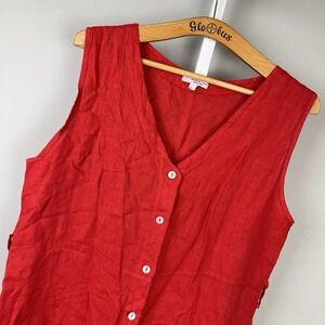 Vanessa Zani Italy Dress Womens L Red 100% Linen Sleeveless Coastal Beachy‎